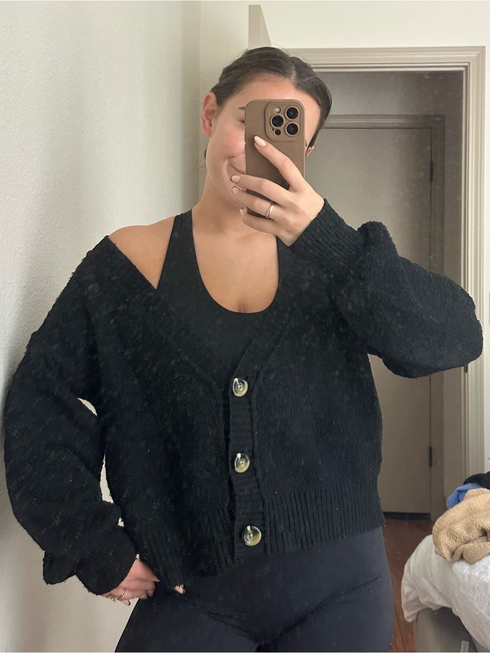 TOPSHOP Black Oversized Button-Front Women's Cardigan Sweater